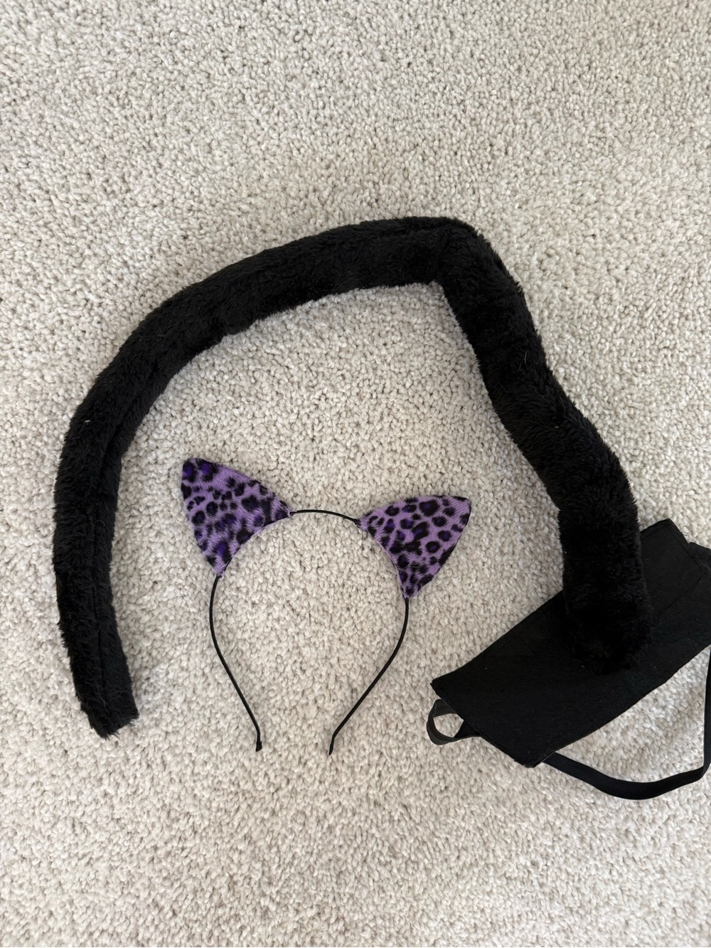 Purple Leopard Cat Ear Headband with Black Fuzzy Tail